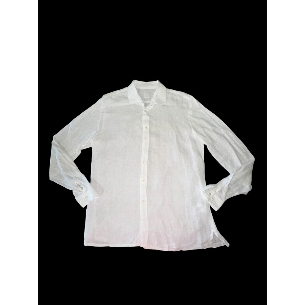 120% Lino Shirt Mens XL White Linen Long Sleeve Button Down